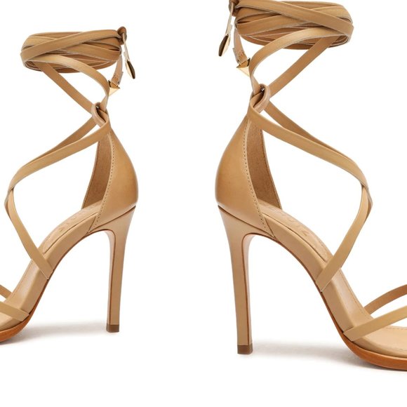 Schutz Calandra Nappa Leather Sandal Heels - Light wood/tan, size 6.5 - Picture 3 of 4